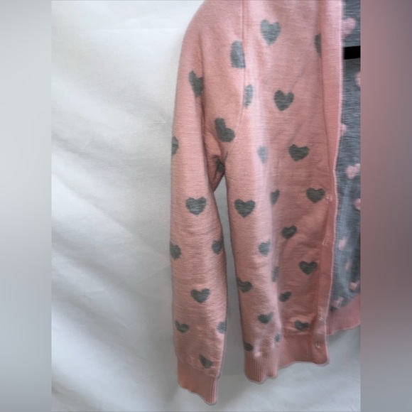 POL Women's Size S Pink With Gray Hearts V-neck Cardigan Buttons Down Sweater - Picture 4 of 4
